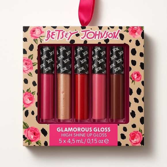 New 5pc BETSEY JOHNSON Glamorous Lip Gloss Set High Shine Colors Pink Mauve Nude - Picture 1 of 5
